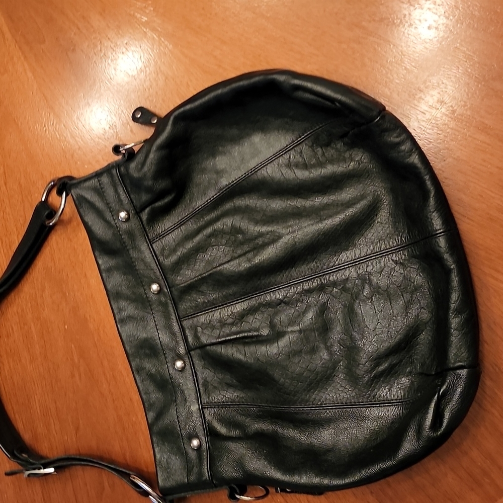 L'postich Black Leather Hobo! Embossed Python Bla… - image 1